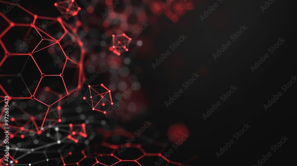 Abstract red and black geometric shapes on a dark background.