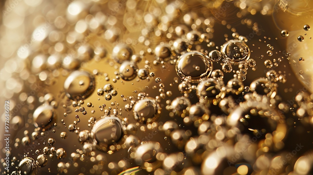 Macro view of champagne bubbles in a glass, highlighting the fizz and excitement of the New Year, ideal for party themes Macro view of champagne bubbles in a glass, highlighting the fizz and excitement of the New Year, ideal for party themes