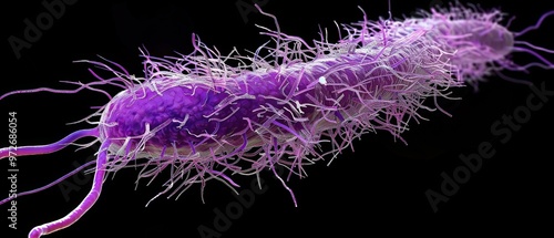 Macro view of a Clostridium difficile bacterium, highlighting the sporeforming structure, ideal for gastrointestinal research photo