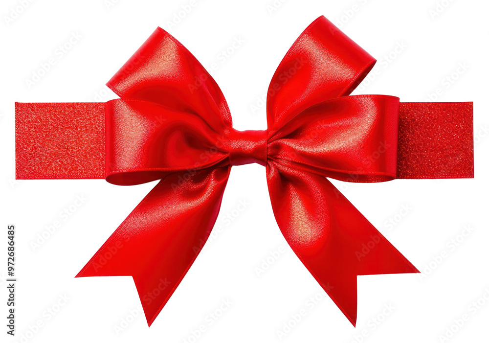 Fototapeta premium PNG Red gift ribbon and bow cross shape white background celebration accessories.