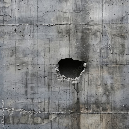 A grey concrete wall with a hole in it