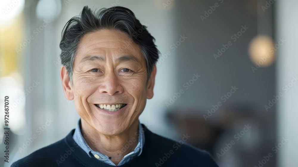 Portrait of a smiling, mature Asian man, exuding confidence and wisdom with copy space Portrait of a smiling, mature Asian man, exuding confidence and wisdom with copy space