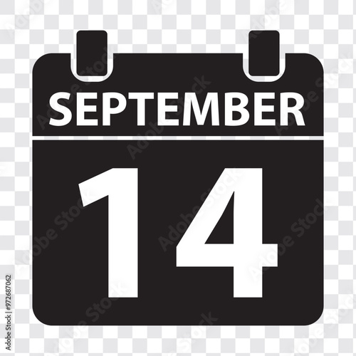 September 14 Calendar Icon. Calendar Icon with Transparent background. Flat style. Date, day and month. EPS 10.