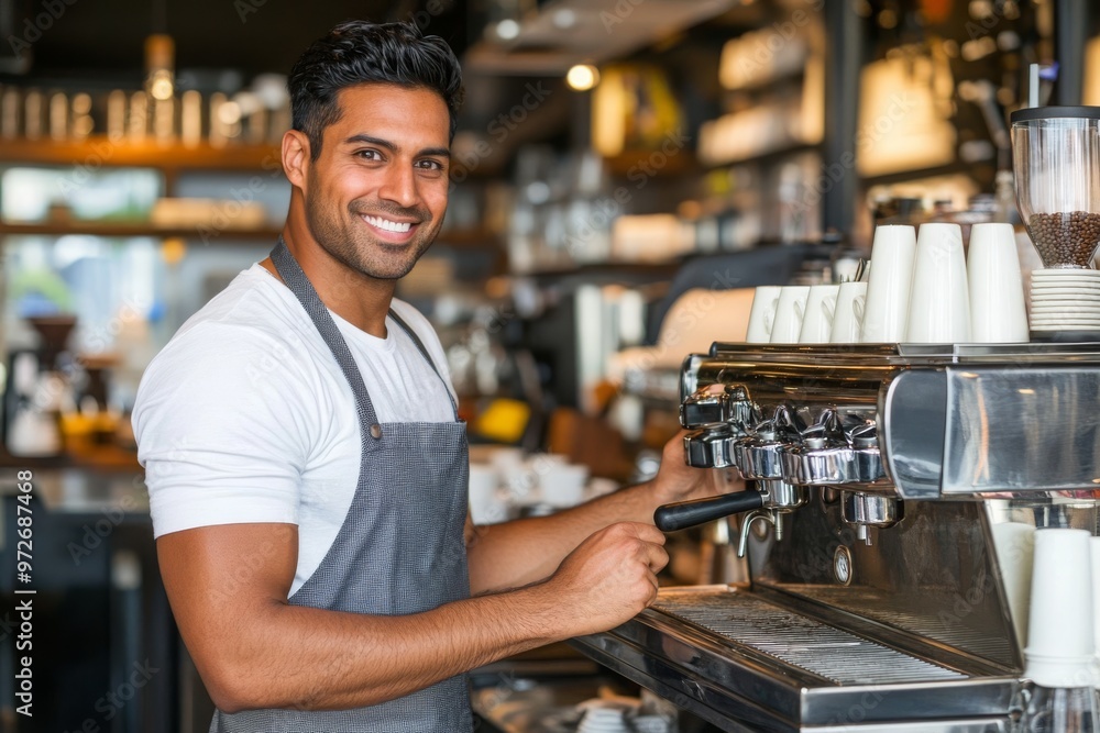 Barista Making Espresso in a Cafe Barista Making Espresso in a Cafe