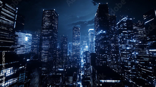 night view of city skyline with white led light