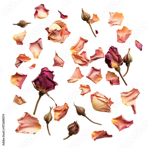 Dried rose petals and buds scattered #972688074