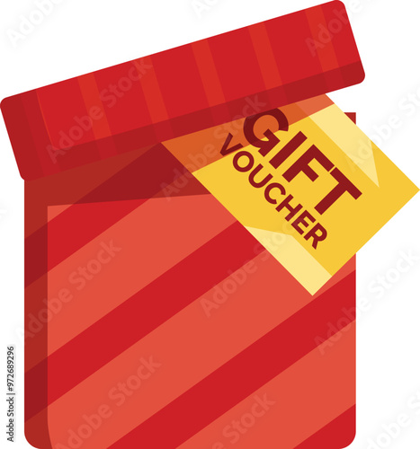 Red open gift box containing a gift voucher with a diagonal stripes pattern
