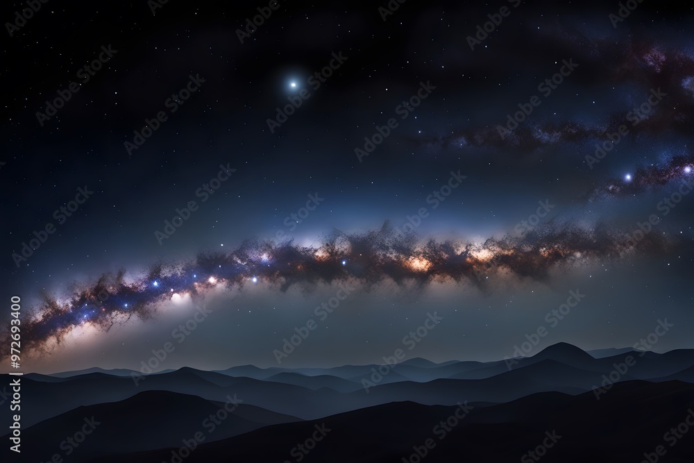 Naklejka premium A cosmic background featuring the milky way planets and distant galaxies with stars, AI Generated