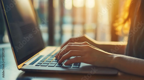 close up woman work with typing on laptop