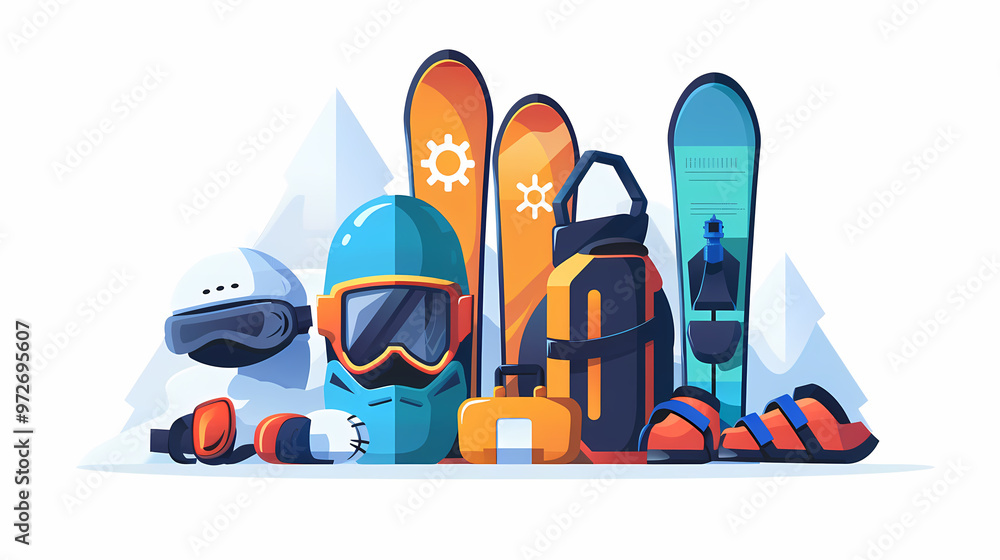 A simple vector icon illustration depicting the group of winter sports items at center for a website isolated white background A simple vector icon illustration depicting the group of winter sports items at center for a website isolated white background