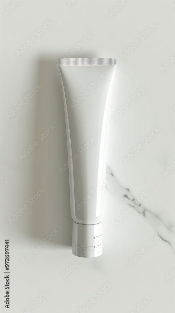 A minimalist white tube on a marble surface showcasing elegant design for skincare or cosmetic products A minimalist white tube on a marble surface showcasing elegant design for skincare or cosmetic products