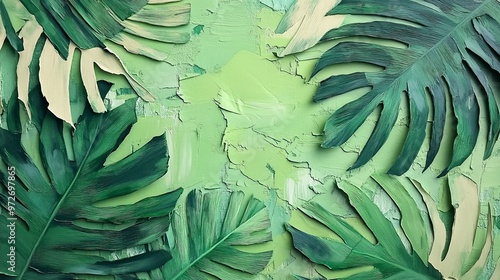 Wallpaper Mural Abstract green tropical leaf ripped paper art painting plant. Torontodigital.ca