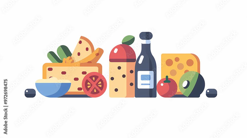 Fototapeta premium A simple vector icon illustration depicting the group of Food items at center for a website isolated white background 