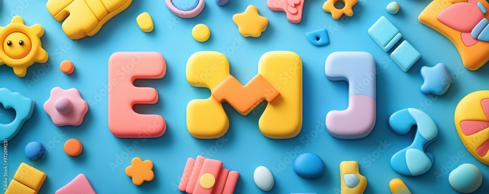 Fototapeta premium Colorful alphabet letters and playful shapes create a cheerful background, perfect for educational and creative themes.