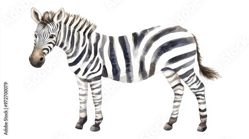 A realistic illustration of a zebra standing gracefully in a bright and simple background showcasing its distinctive black and white stripes