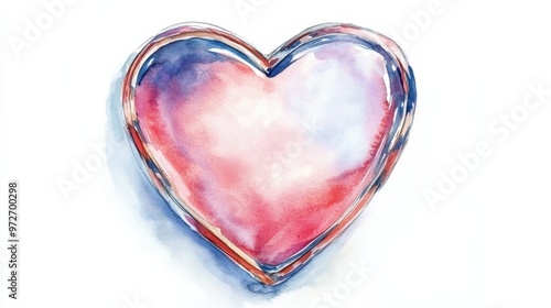 A watercolor heart illustration filled with pink and purple hues, capturing a sense of love and emotion with delicate brush strokes photo