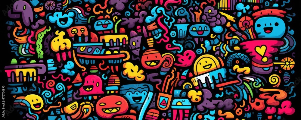 Fototapeta premium Vibrant multicolored graffiti style wallpaper