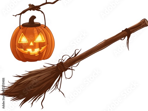 Halloween Jack o  lantern and Witch s Broom photo