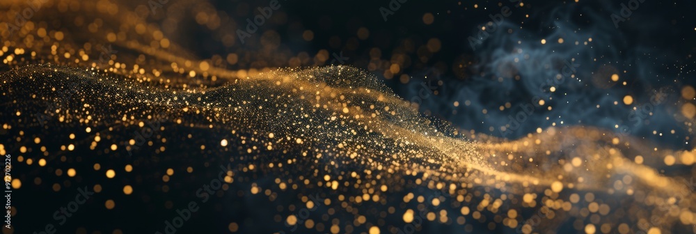 Abstract magic gold dust background over black. Beautiful golden art widescreen background Abstract magic gold dust background over black. Beautiful golden art widescreen background