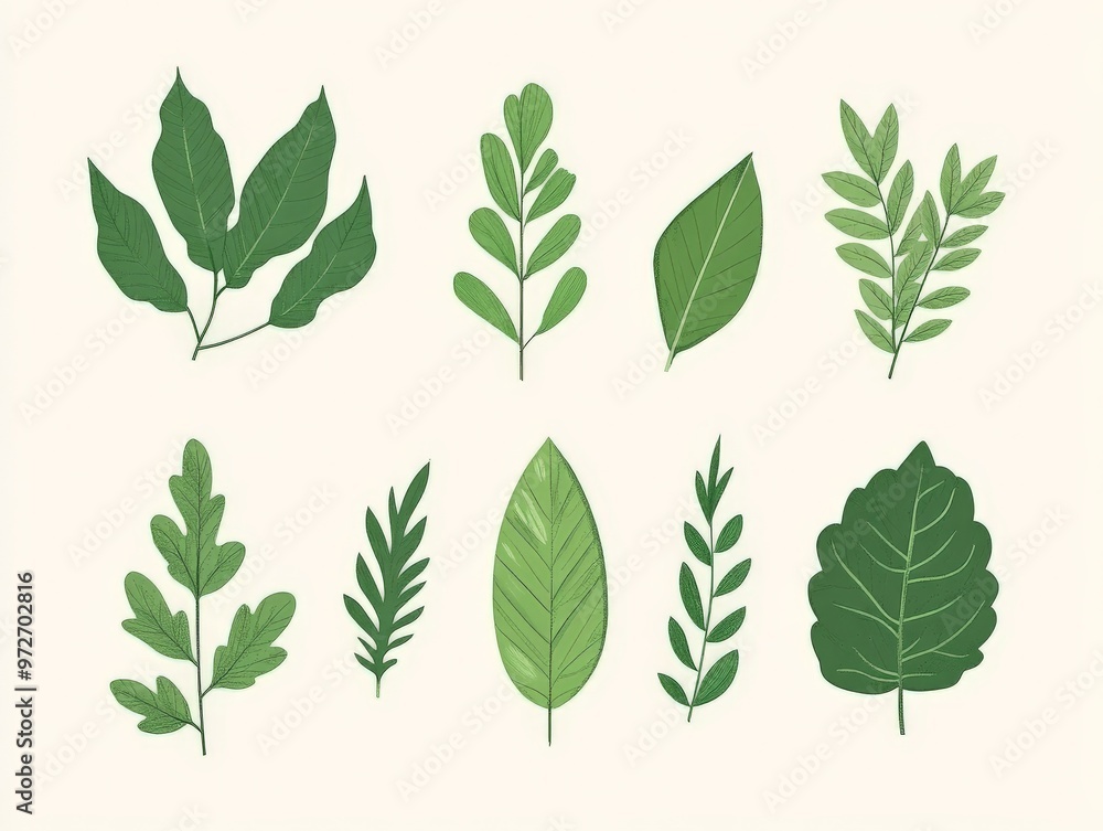 Naklejka premium Collection of Various Green Leaves.