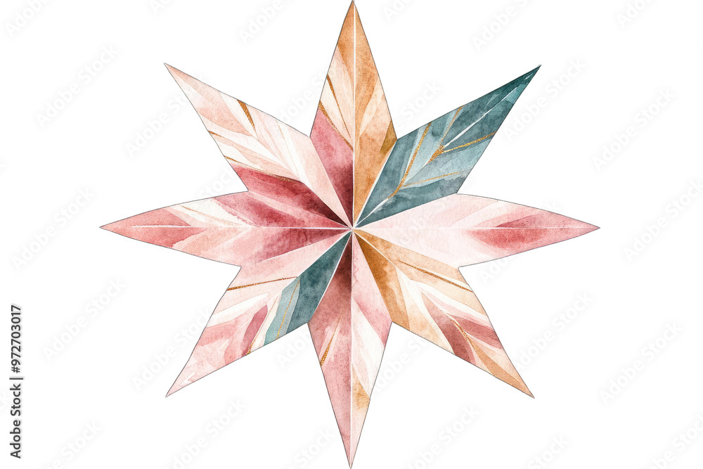 A beautiful watercolor star with delicate leaves in soft pink, blue, and cream hues, perfect for artistic and festive designs.