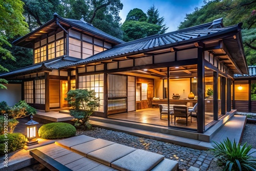 Traditional Japanese tea house undergoes modern renovation, blending cultural heritage with sleek contemporary design, photo