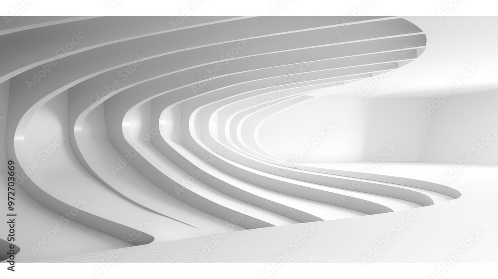 Fototapeta premium Abstract Architecture Empty White Room Interior with Curved Walls, Minimalist Design, 3D Render