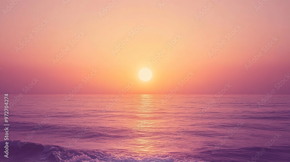 Obraz premium Sunset gradient transitioning from warm peach to dusky violet, with a soft, glowing texture that captures the beauty of a setting sun, 4K hyperrealistic photo.