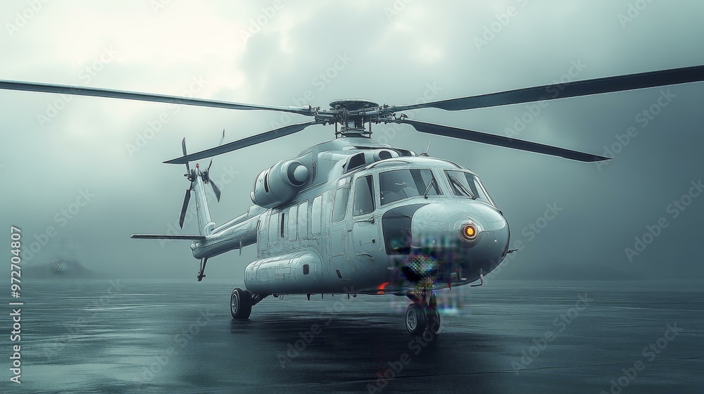 Helicopter on Water, Aerial View Helicopter on Water, Aerial View