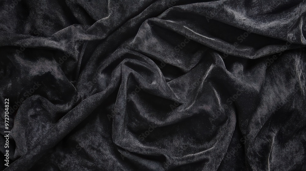 Fototapeta premium Soft black velvet fabric with gentle folds highlighting texture and elegance in interior design settings