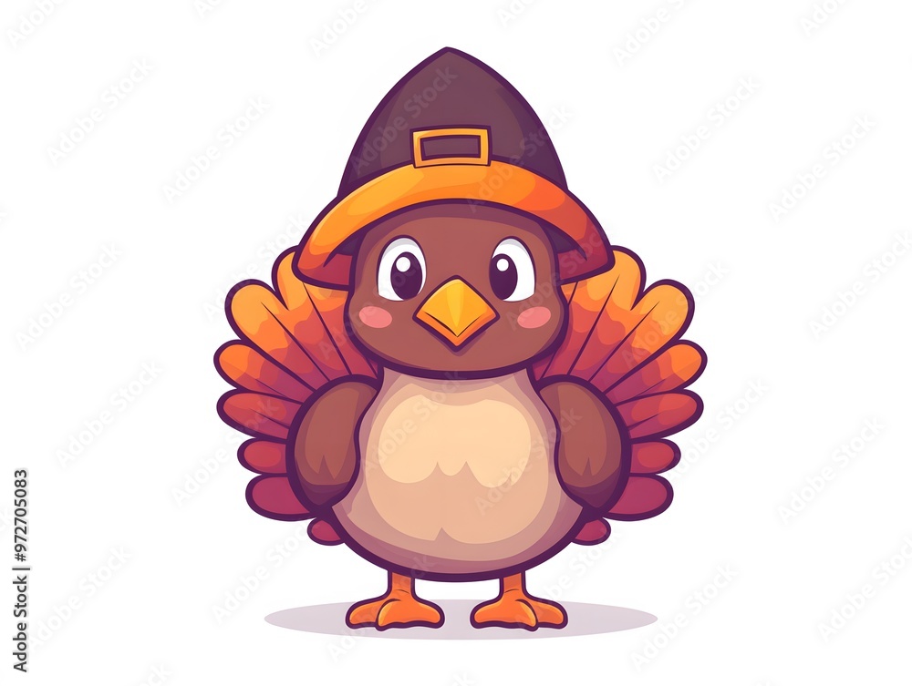 Cute Cartoon Turkey Wearing Pilgrim Hat Thanksgiving Character Cute Cartoon Turkey Wearing Pilgrim Hat Thanksgiving Character