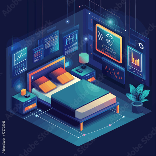 Smart Bedroom Health Tech Isometric Illustration