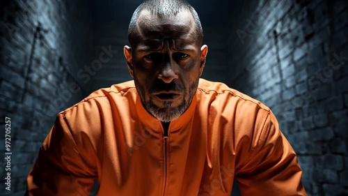 Prison Inmate Talking During an Interrogation at Night Generative AI