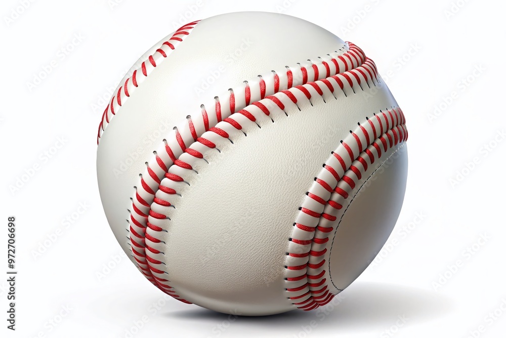Vector illustration of a classic baseball with red stitching on a crisp white background, perfectly rendered in Vector illustration of a classic baseball with red stitching on a crisp white background, perfectly rendered in