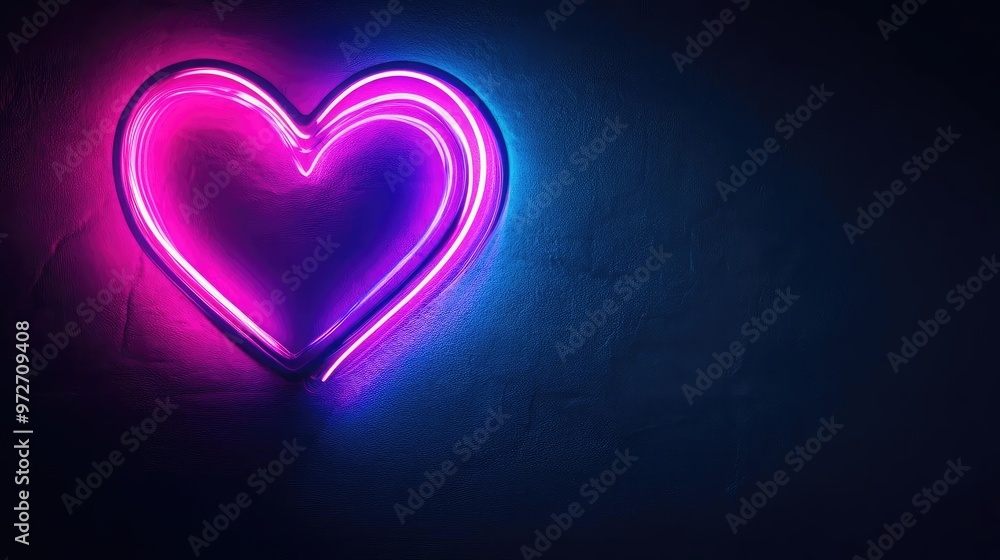 Bright neon heart in pink and blue colors against a dark backdrop, symbolizing love and passion in modern design. Bright neon heart in pink and blue colors against a dark backdrop, symbolizing love and passion in modern design.