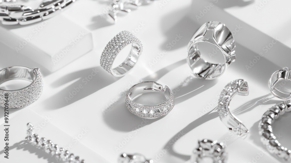 custom made wallpaper toronto digitalSilver earrings and bracelets arranged on a white background, emphasizing their shiny, reflective surfaces