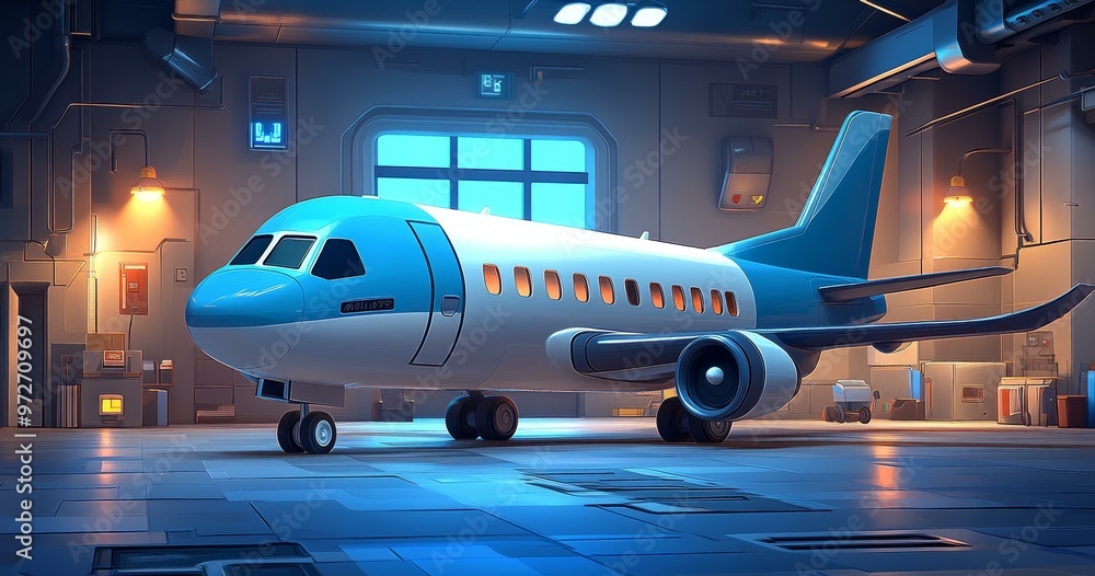 Futuristic Airplane Hangar, Aircraft Maintenance Futuristic Airplane Hangar, Aircraft Maintenance