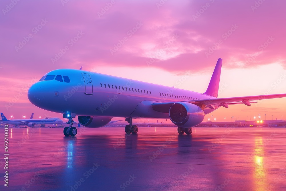 Airplane on the Runway at Sunset Airplane on the Runway at Sunset