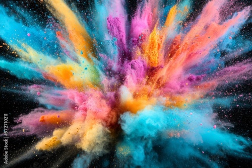 Colorful Powder Explosion Against Black Background