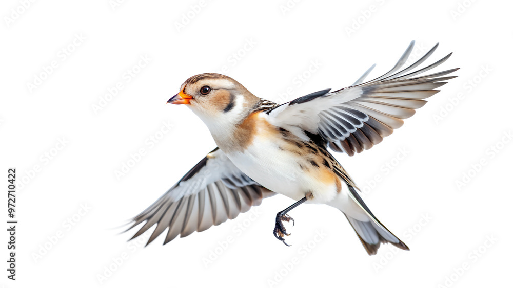 Obraz premium Snow Bunting in Flight with White Background