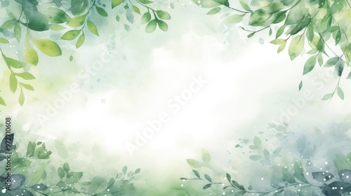 Green Watercolor Leaves Frame Background - Natural Invitation Template photo