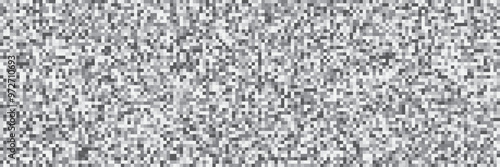 Pixel texture background. Abstract black, gray and white noise texture on tv screen vector illustration. Pixel chaos grain pattern of bad digital signal. Game error on monitor.