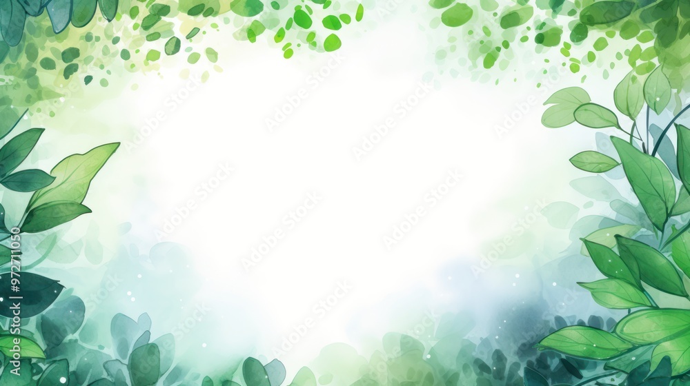 Green Watercolor Leaves Frame Background - Natural Invitation Template Green Watercolor Leaves Frame Background - Natural Invitation Template