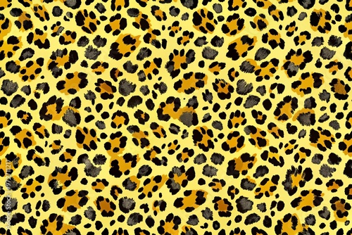 Vibrant animal pattern featuring characteristic yellow and black spots on a neutral background, ideal for fashion, home