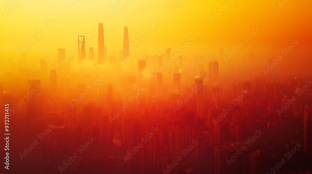 Fototapeta premium Heatmap of air pollution levels in a major city, with warmer colors highlighting areas of higher concentration and cooler tones for cleaner air. 4K hyperrealistic photo.