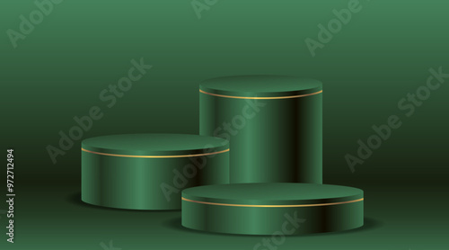Green three podium with green background Illustration