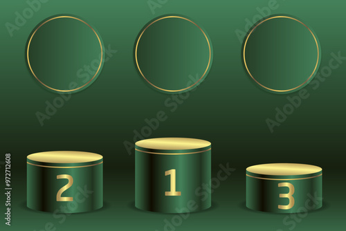 1st 2nd 3rd Place Gold podium with green background Illustration