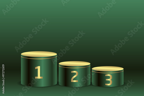 1st 2nd 3rd Place Gold podium with green background Illustration
