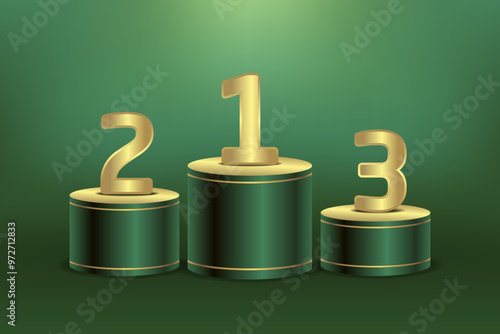 1st 2nd 3rd Place Gold podium with green background Illustration