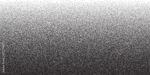 Grain noise black dots pattern with gradient. Grainy fade background. Abstract stipple halftone vector illustration with grunge effect of sand pattern. Retro art dotwork design.
